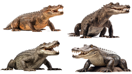 Crocodile full body showing jaws on isolated transparent background, PNG file