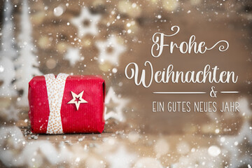 Text Frohe Weihnachten, Means Merry Christmas, With Christmas Gift, Winter Decor