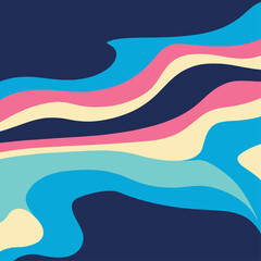 Abstract horizontal background with colorful waves. Trendy vector illustration in style retro 60s, 70s.