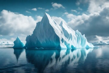 Iceberg floating in sea.