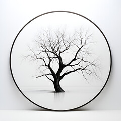 A picture of a dead tree with only barren branches and a white background. Generative AI