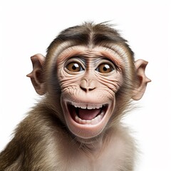 Close-up of happy monkey isolated on white