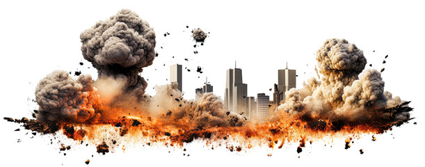 Explosions in city isolated on transparent background, PNG file