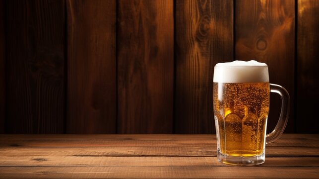 beer glass on a wooden background 
