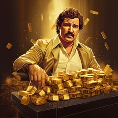 man playing with gold bars, pablo escobar