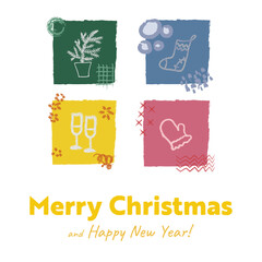 Merry Christmas and Happy New Year greeting card template. Vector illustrations for background, greeting card, party invitation card, website banner, social media banner, marketing materials