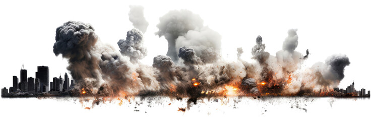 Explosions in city isolated on transparent background, PNG file - obrazy, fototapety, plakaty