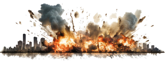 Explosions in city isolated on transparent background, PNG file