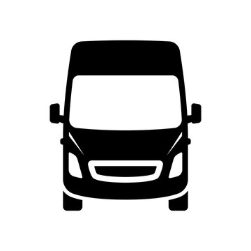 recommend clip art: Van icon. Delivery minibus. Black silhouette. Front view. Vector simple flat graphic illustration. Isolated object on a white background. Isolate.