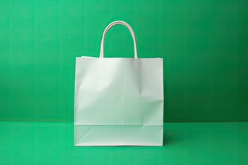 Paper bag on green background