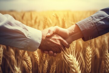 Two male farmers shake hands