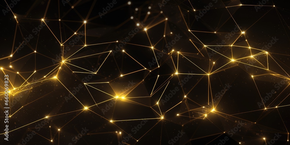 Aufkleber 3d network connections with plexus design black and gold color background wallpaper. generative ai i