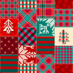 Patchwork textile pattern. Seamless quilting design background. Merry Christmas cozy pattern.