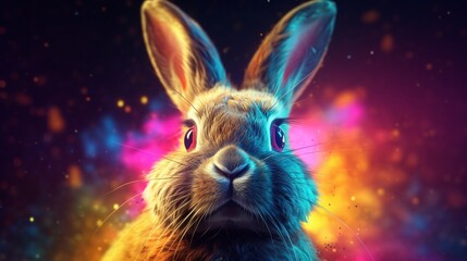 Psychedelic colors Abstract rabbit.Generative AI