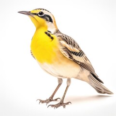 Western meadowlark bird isolated on white background.