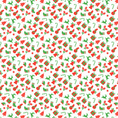 Colorful seamless christmas pattern. Multi color holiday ornaments. Xmas cover template. For banner and print. Graphic resource.