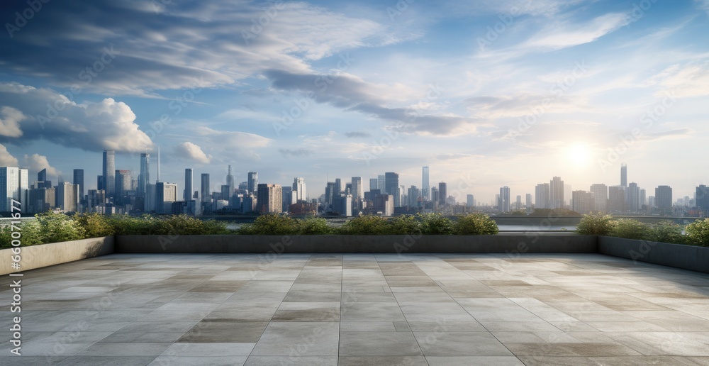 Poster rendering of concrete rooftop on a large outdoor space generative ai