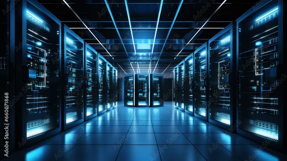 Poster digital fortress: the pulse of a modern data center. generative ai