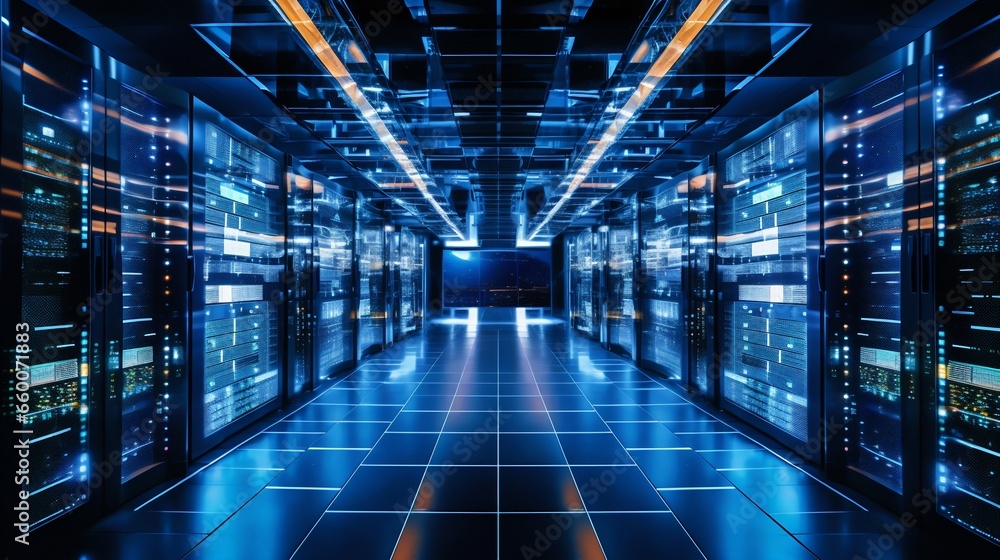 Poster digital fortress: the pulse of a modern data center. generative ai