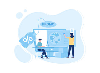 Global marketing strategy online store concept flat illustration