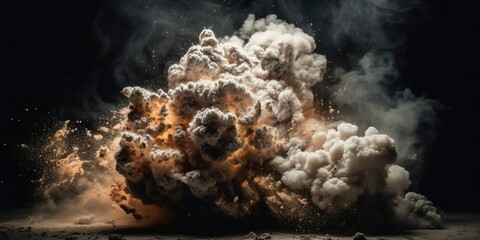 Fiery bomb explosion with sparks isolated on black background. Bomb detonation photo - obrazy, fototapety, plakaty