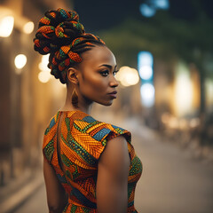 A woman wear African Ankara Print Dress good looking ai generated
