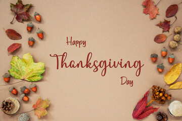Autumn Background with Text Happy Thanksgiving Day