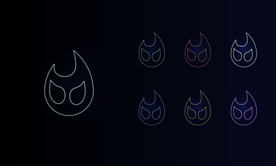 A set of neon fire symbols. Set of different color symbols, faint neon glow. Vector illustration on black background