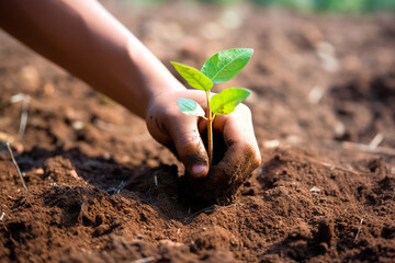 Hopeful Young Hands: Teenager Planting a Tree on Dry Cracked Land for Nature's Rebirth - Created with Generative AI Tools