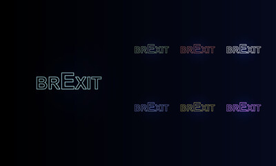 A set of neon brexit symbols. Set of different color symbols, faint neon glow. Vector illustration on black background