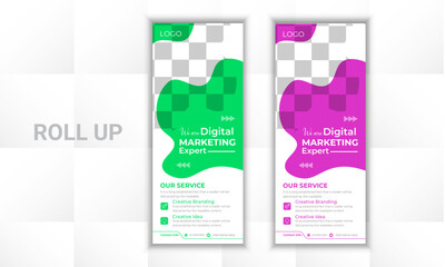 Roll up banner design template, vertical, abstract background, pull up design, 