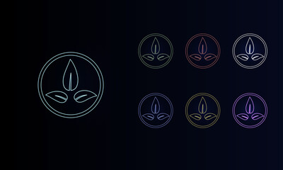 A set of neon ecology symbols. Set of different color symbols, faint neon glow. Vector illustration on black background