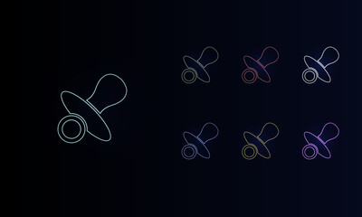 A set of neon nipple symbols. Set of different color symbols, faint neon glow. Vector illustration on black background
