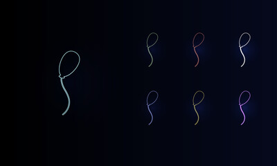 A set of neon balloon symbols. Set of different color symbols, faint neon glow. Vector illustration on black background