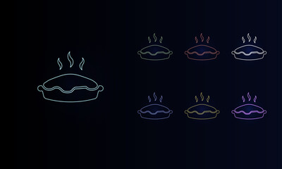 A set of neon hot pie symbols. Set of different color symbols, faint neon glow. Vector illustration on black background