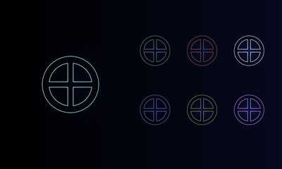 A set of neon astrological earth symbols. Set of different color symbols, faint neon glow. Vector illustration on black background