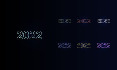 A set of neon 2022 year symbols. Set of different color symbols, faint neon glow. Vector illustration on black background