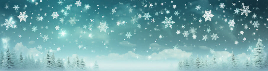 Naklejka na ściany i meble Snowy Delight: Captivating Christmas Banner with Glittering Snowflakes. Generative AI