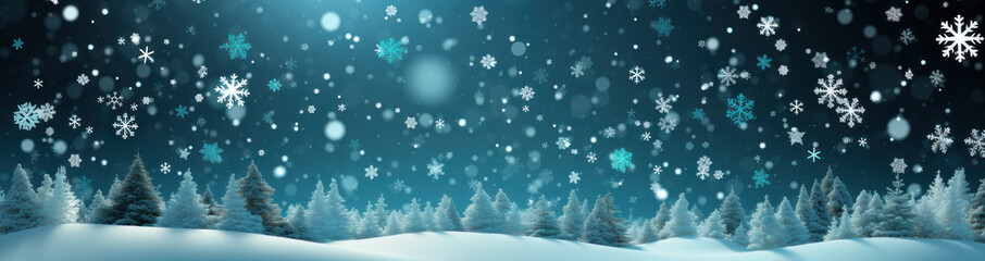 Snowy Delight: Captivating Christmas Banner with Glittering Snowflakes. Generative AI