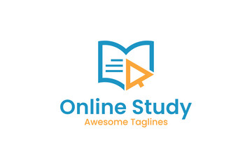 Online education logo template, e-learning  vector design. Computer mouse and open book illustration
