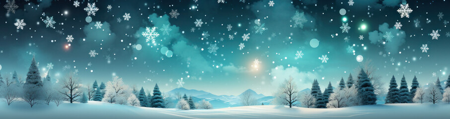 Snowy Delight: Captivating Christmas Banner with Glittering Snowflakes. Generative AI