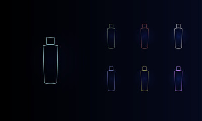 A set of neon shampoo symbols. Set of different color symbols, faint neon glow. Vector illustration on black background