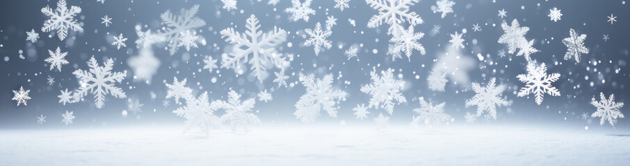 Naklejka na ściany i meble Frosty Elegance: Celebratory Christmas Banner Featuring Sparkling Snowflakes. Generative AI