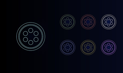 A set of neon optic cable symbols. Set of different color symbols, faint neon glow. Vector illustration on black background