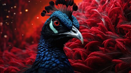 Red black Peacock.Generative AI - obrazy, fototapety, plakaty