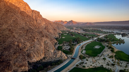 Aerial views of sunrise in La Quinta 
