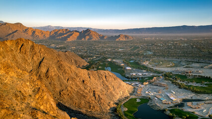 Aerial views of sunrise in La Quinta 