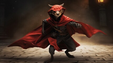 red dragon kobold DD wearing black eye mask Zorro sorc.Generative AI