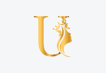 beauty monogram letter U woman silhouette logo design