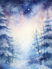 Magical Winter Landscape Blue Watercolor Background Wallpaper - obrazy, fototapety, plakaty